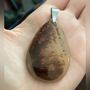 Agate Teardrop Shape Pendant Necklace Brown gift for her Boho Crystals